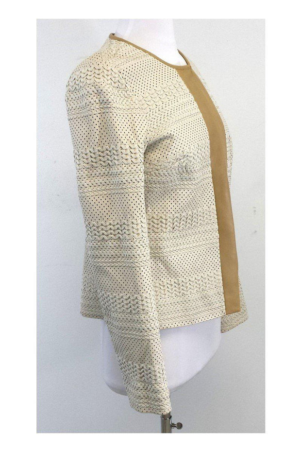 Current Boutique-Tory Burch - Ivory & Tan Leather Perforated Jacket Sz 8