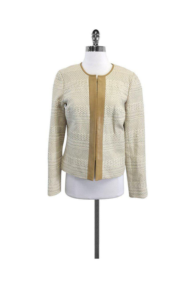 Current Boutique-Tory Burch - Ivory & Tan Leather Perforated Jacket Sz 8