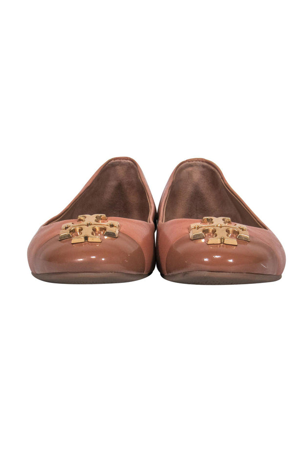 Current Boutique-Tory Burch - Light Brown Leather Ballet Flats w/ Gold-Toned Logo Sz 5