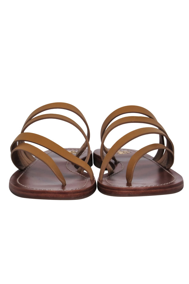 Current Boutique-Tory Burch - Light Brown Leather Swirly Strap Slide Sandals Sz 6.5