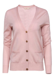 Current Boutique-Tory Burch - Light Pink Button-Up Merino Wool Cardigan w/ Logo Buttons Sz S