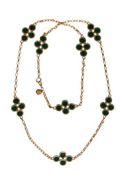 Current Boutique-Tory Burch - Long Gold Necklace w/ Green Cluster Design
