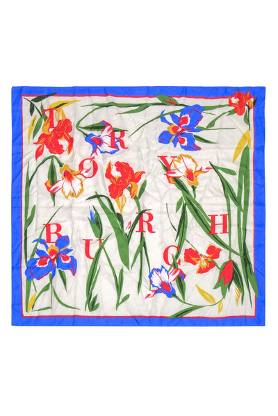 Current Boutique-Tory Burch - Multicolor Bright Floral Silk Printed Scarf