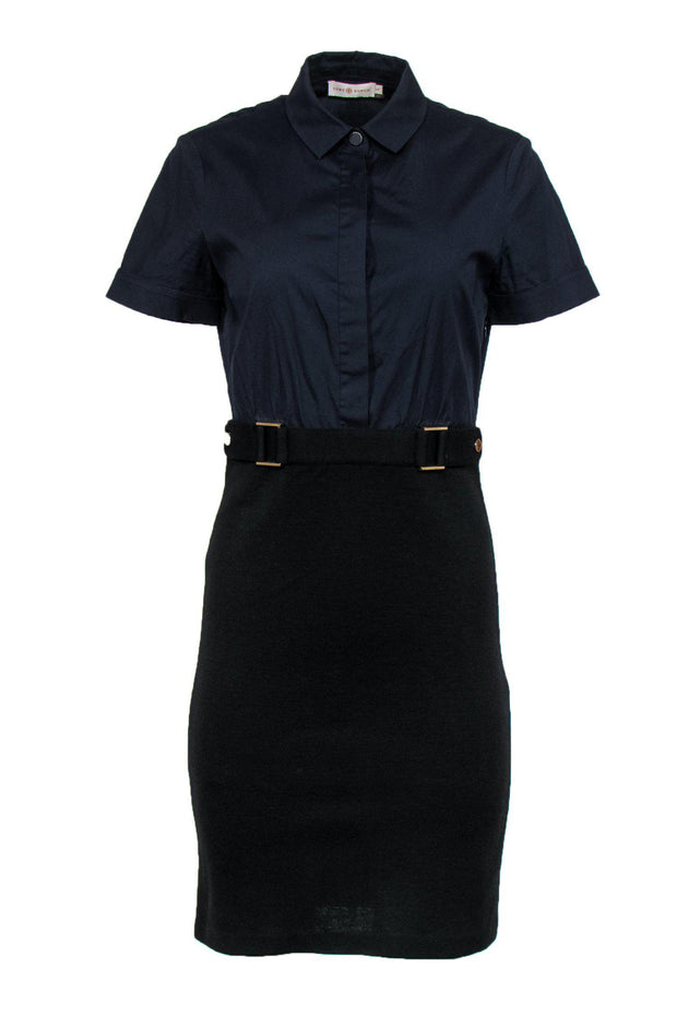 Current Boutique-Tory Burch - Navy & Black Shirt Dress w/ Knit Skirt Sz S