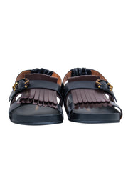 Current Boutique-Tory Burch - Navy & Brown Leather Loafer-Style Sandals Sz 8.5