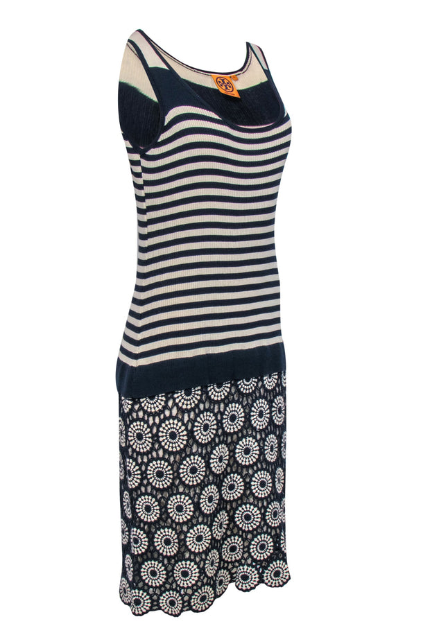 Current Boutique-Tory Burch - Navy & Cream Knit Drop Waist Midi Dress Sz XL