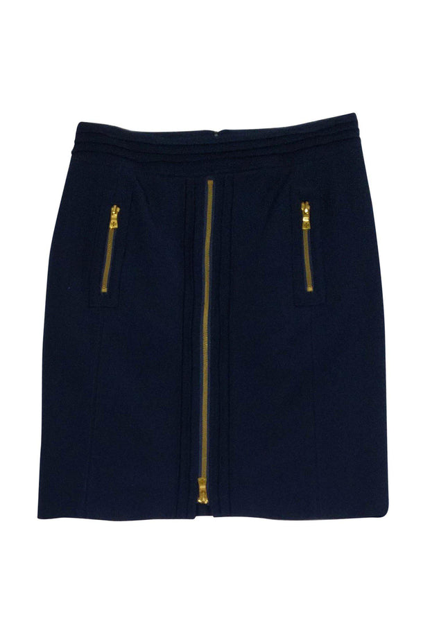 Current Boutique-Tory Burch - Navy Gold Zip Pencil Skirt Sz 2