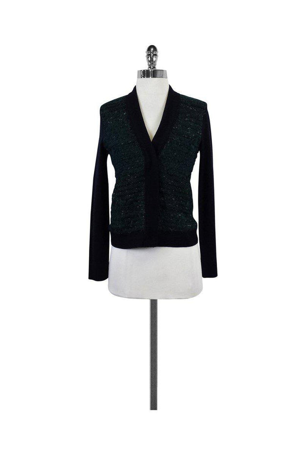Current Boutique-Tory Burch - Navy & Green Sparkle Cardigan Sz XS
