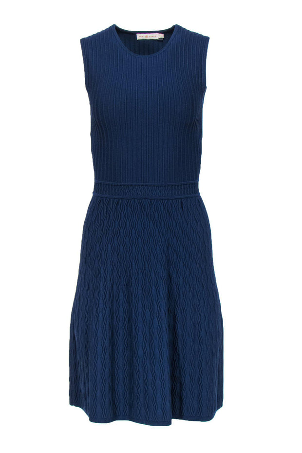 Current Boutique-Tory Burch - Navy Knit A-Line Sleeveless Dress Sz XS