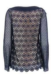 Current Boutique-Tory Burch - Navy Lace Long Sleeve Blouse w/ Nude Underlay Sz 6