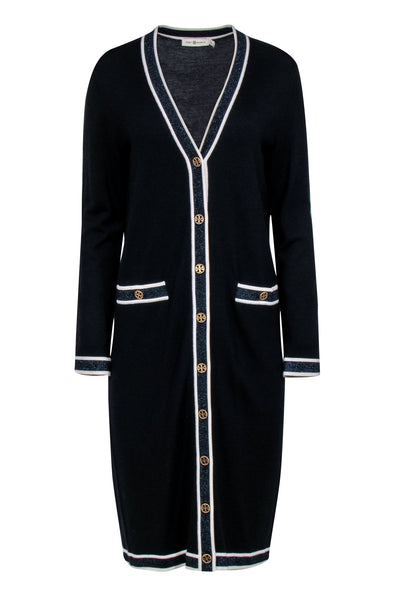 Current Boutique-Tory Burch - Navy Merino Wool Longline Cardigan Sz M