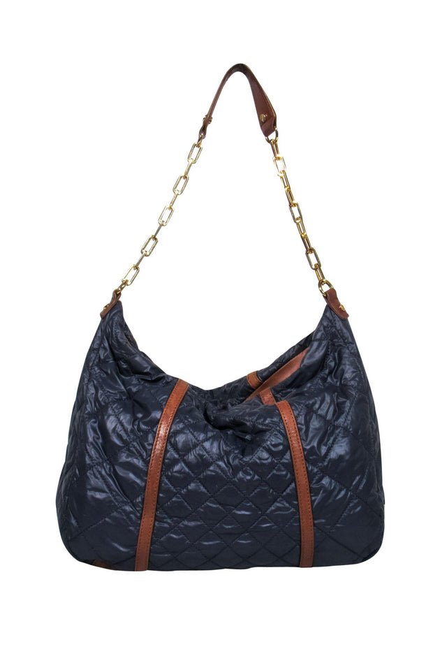 Current Boutique-Tory Burch - Navy Quilted Shoulder Bag w/ Leather Trim