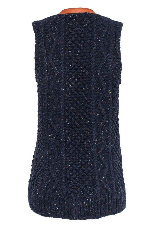 Current Boutique-Tory Burch - Navy Speckled Knit Vest w/ Leather Sz M