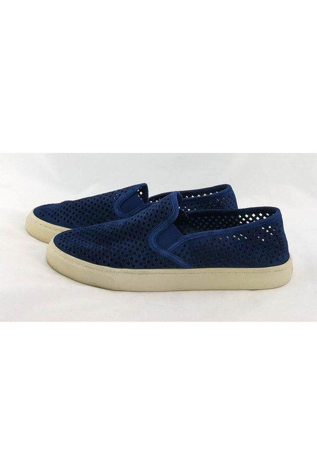 Current Boutique-Tory Burch - Navy Suede Laser Cut Slip Ons Sz 8.5