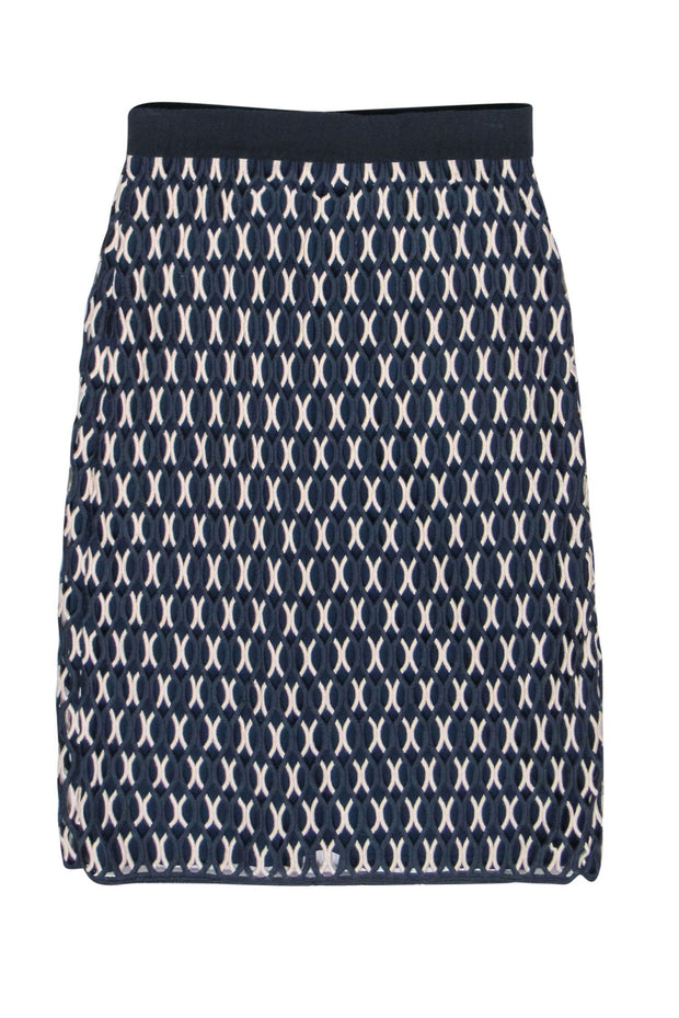 Current Boutique-Tory Burch - Navy & White Crochet Pencil Skirt Sz 2