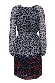 Current Boutique-Tory Burch - Navy, White & Orange Floral Print Belted Silk Shift Dress Sz 4