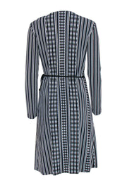 Current Boutique-Tory Burch - Navy & White Textured Stripe Long Sleeved Dress Sz L