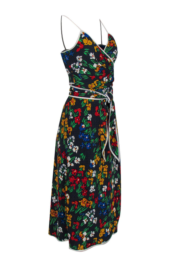 Current Boutique-Tory Burch - Navy Wrap Dress w/ Polka Dots & Flowers Sz 4