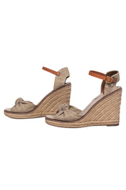 Current Boutique-Tory Burch - Oatmeal & Tan Leather Open Toe Espadrille Wedges w/ Bow Sz 9