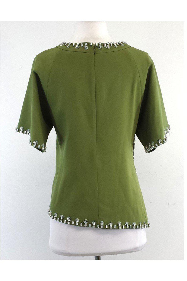Current Boutique-Tory Burch - Olive Green Short Sleeve Embellished Top Sz 6