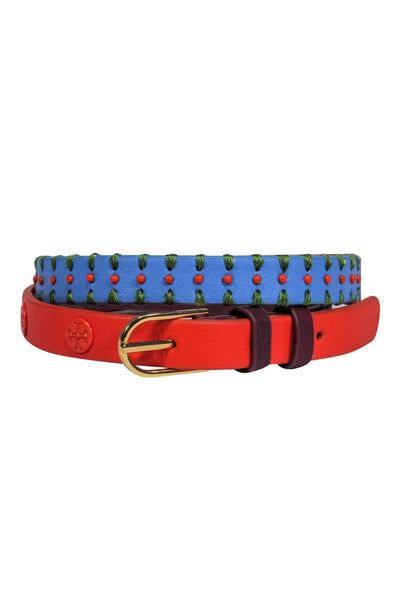 Current Boutique-Tory Burch - Orange, Blue & Purple Embroidered Belt-Style Bracelet