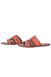 Current Boutique-Tory Burch - Orange & Brown Embroidered Strappy Slide Sandals Sz 6