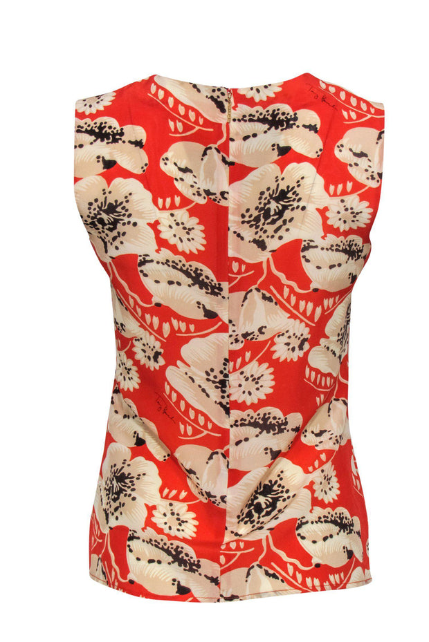 Current Boutique-Tory Burch - Orange & Brown Floral Print Tank w/ Necktie Sz 2