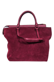 Current Boutique-Tory Burch - Oxblood Suede Zippered Tote w/ Logo Cutout