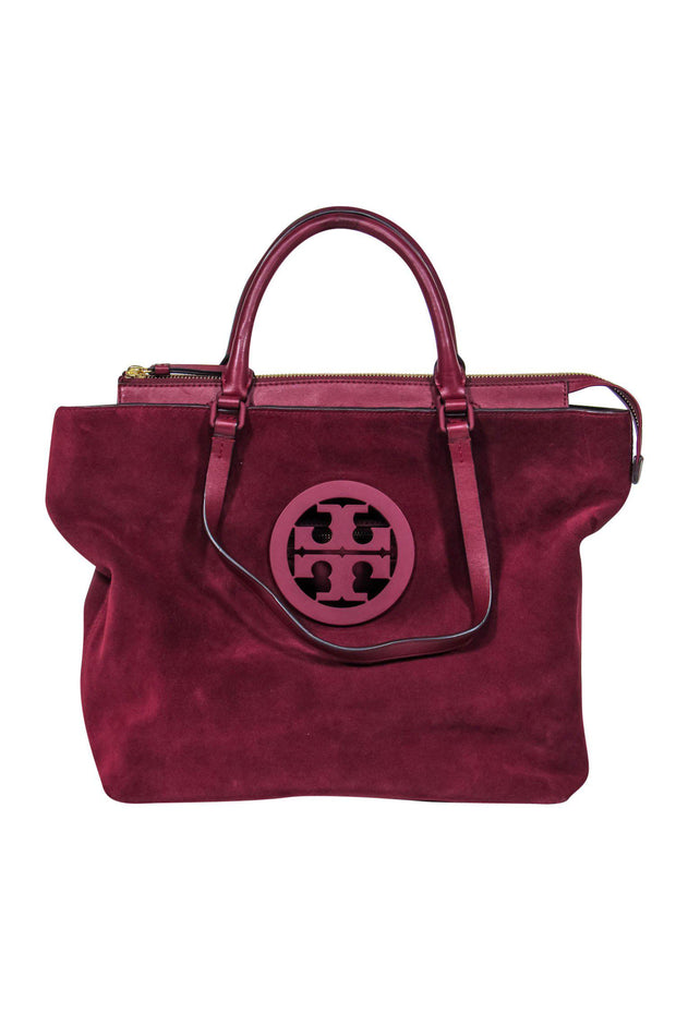 Current Boutique-Tory Burch - Oxblood Suede Zippered Tote w/ Logo Cutout