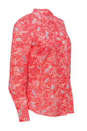 Current Boutique-Tory Burch - Pink & Blue Tropical Floral Print Button-Up Blouse Sz 10