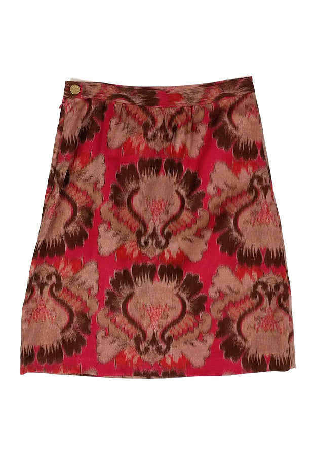 Current Boutique-Tory Burch - Pink & Brown Brocade Print Skirt Sz 4