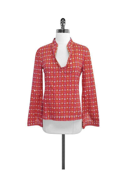 Current Boutique-Tory Burch - Pink & Orange Geo Print Cotton Shirt Sz 0