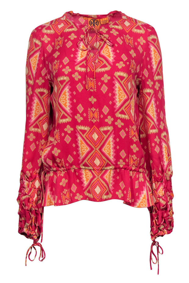 Current Boutique-Tory Burch - Pink & Orange Printed Silk Blouse Sz 10