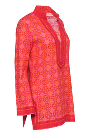 Current Boutique-Tory Burch - Pink, Red & Orange Cotton Long Sleeve Tunic Sz S