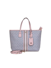 Current Boutique-Tory Burch – Pink Textured Monogram Canvas Tote