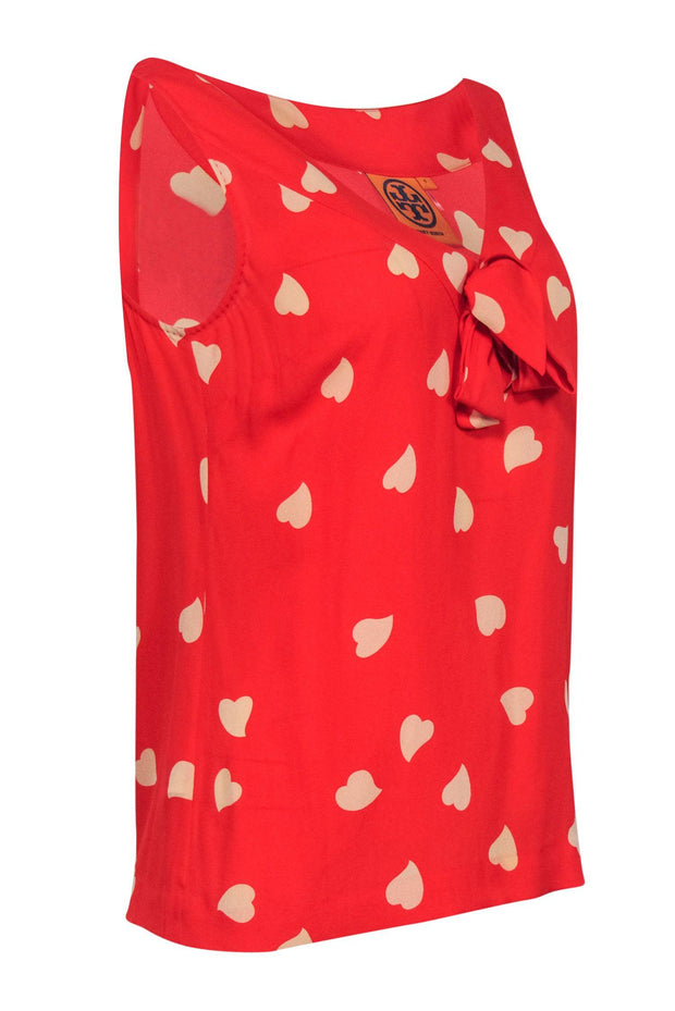 Current Boutique-Tory Burch - Red & Cream Heart Print Silk Tank w/ Tie Sz 6