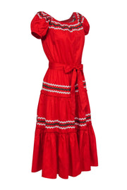 Current Boutique-Tory Burch - Red Puff Sleeve Embroidered Tiered Maxi Dress Sz XS