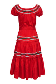 Current Boutique-Tory Burch - Red Puff Sleeve Embroidered Tiered Maxi Dress Sz XS