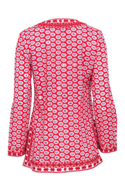 Current Boutique-Tory Burch - Red & White Floral Print Long Sleeve Tunic w/ Sequins Sz 8