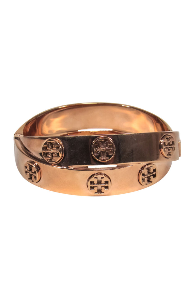 Current Boutique-Tory Burch - Rose Gold Crisscross Bangle w/ Logo Medallions