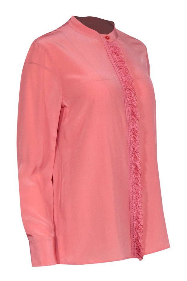 Current Boutique-Tory Burch - Rose Silk Button-Front Blouse w/ Fringe Sz 10