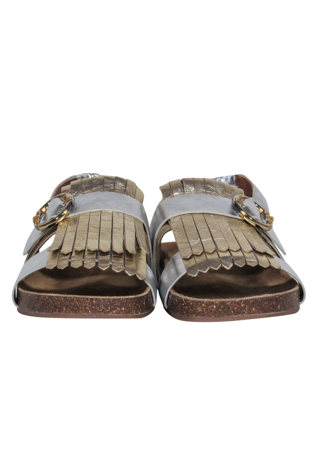 Current Boutique-Tory Burch - Silver & Gold Leather Loafer-Style Sandals Sz 8.5