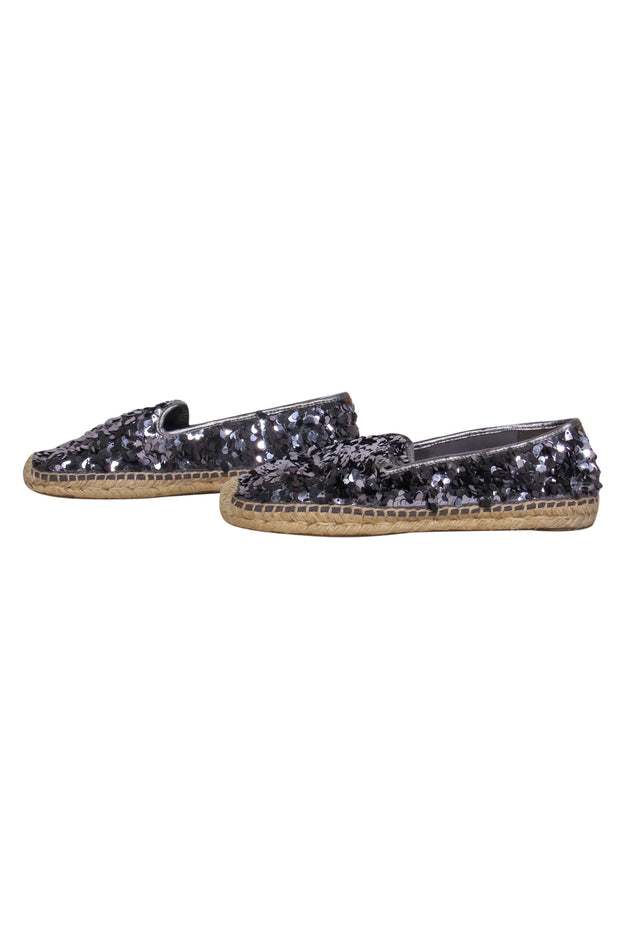 Current Boutique-Tory Burch - Silver Sequin Espadrille Flats w/ Round Toe Sz 9.5