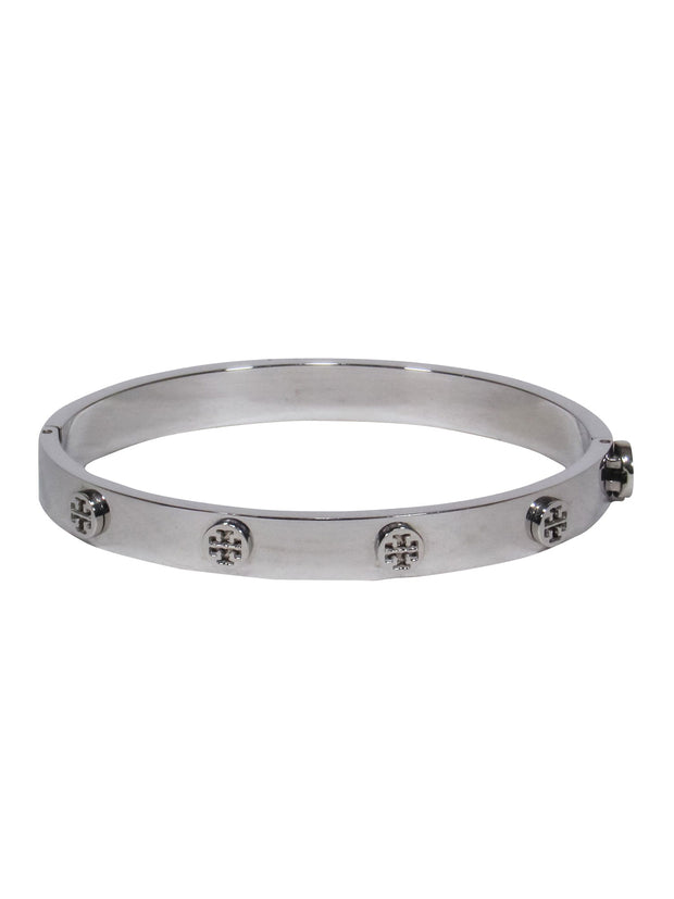 Current Boutique-Tory Burch - Silver 'T' Logo "Miller Stud Hinge" Bracelet