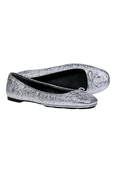 Current Boutique-Tory Burch - Silver Textured Ballet Flats w/ Bow Sz 8.5