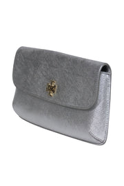 Current Boutique-Tory Burch - Silver Textured Leather Clasped Clutch