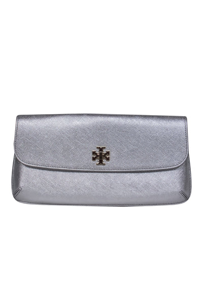 Current Boutique-Tory Burch - Silver Textured Leather Clasped Clutch