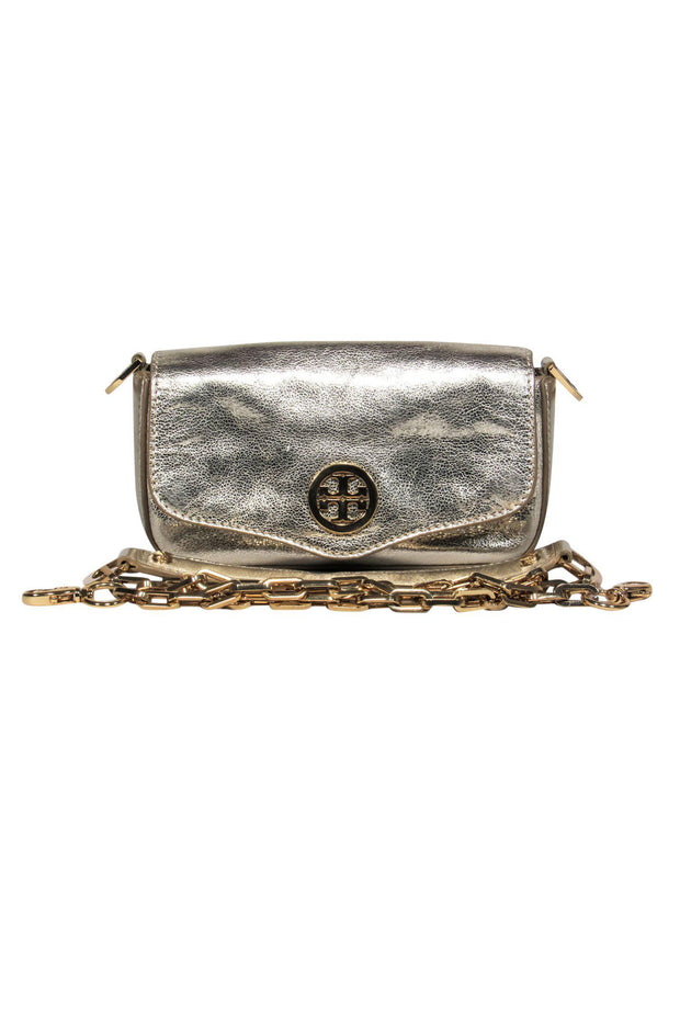 Women's Metallic Leather Chain Crossbody Bag