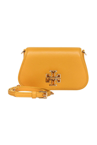Current Boutique-Tory Burch - Small Mustard Yellow Pebbled Leather Crossbody w/ Logo