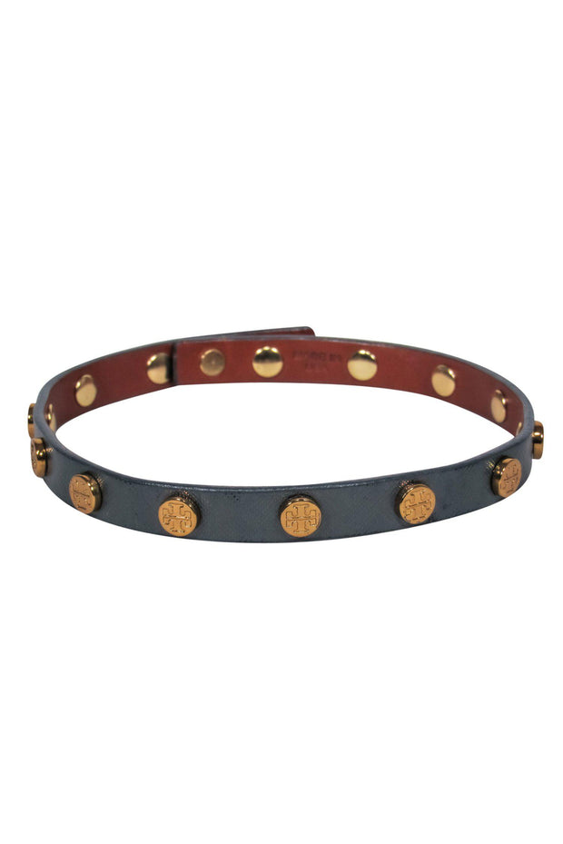 Current Boutique-Tory Burch - Steel Gray Leather Wrap Bracelet w/ Studs